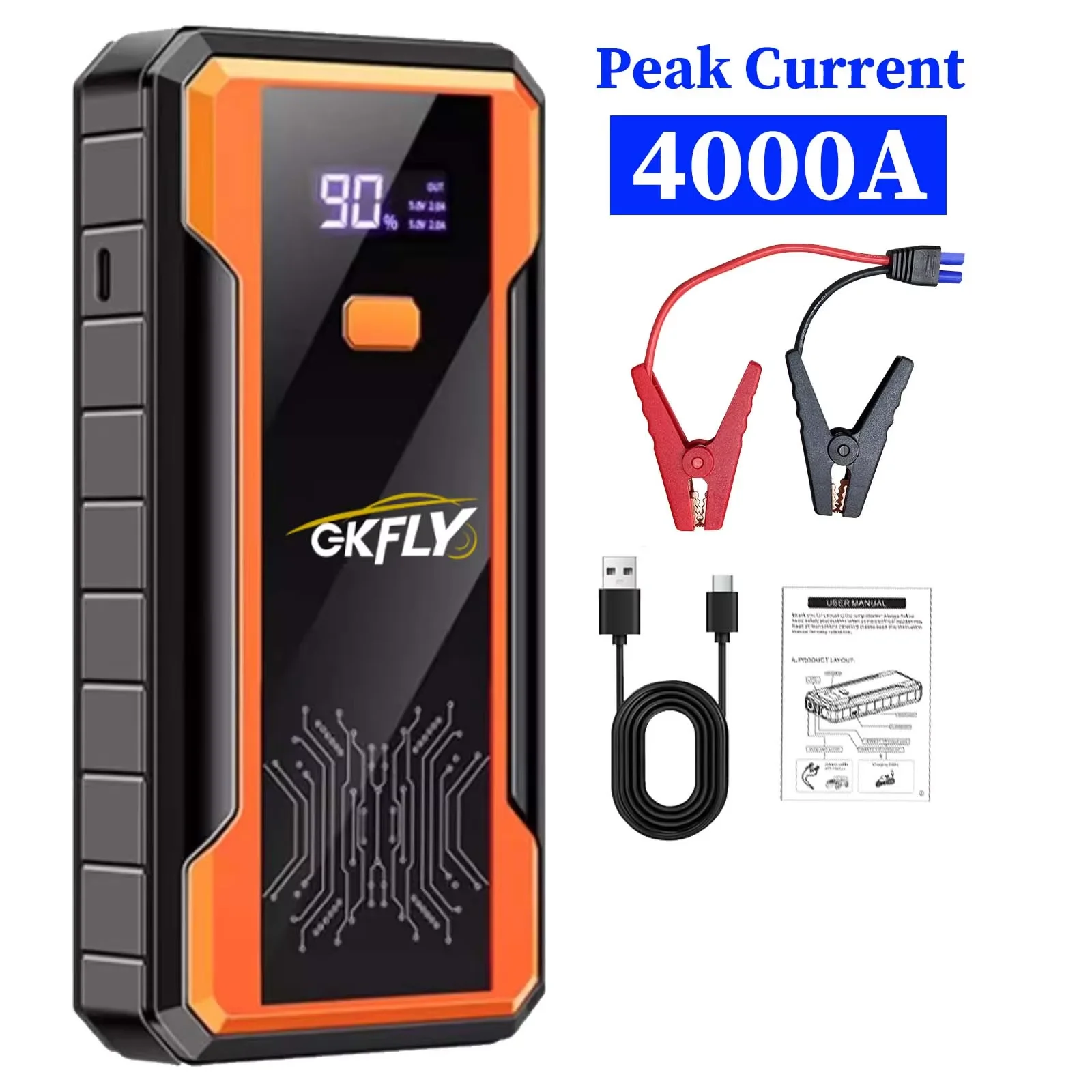 GKFLY 2000A/4000A Auto Startkabels Draagbare Powerbank Auto Accu Booster 12V Hulpstartapparaat voor Diesel