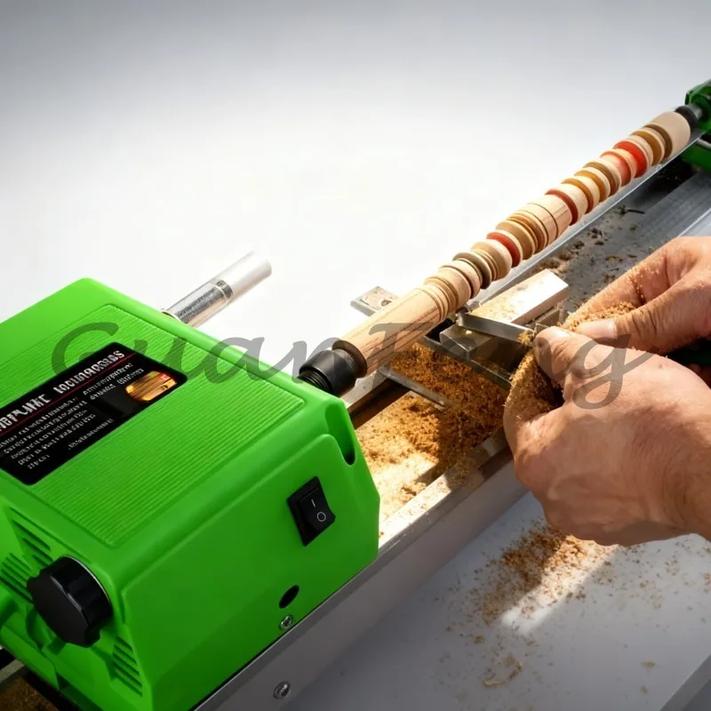 480W Variable Speed Mini Benchtop Woodworking Lathe, 220V Miniature Woodworking Rotary Tool Set for Beading, Turning