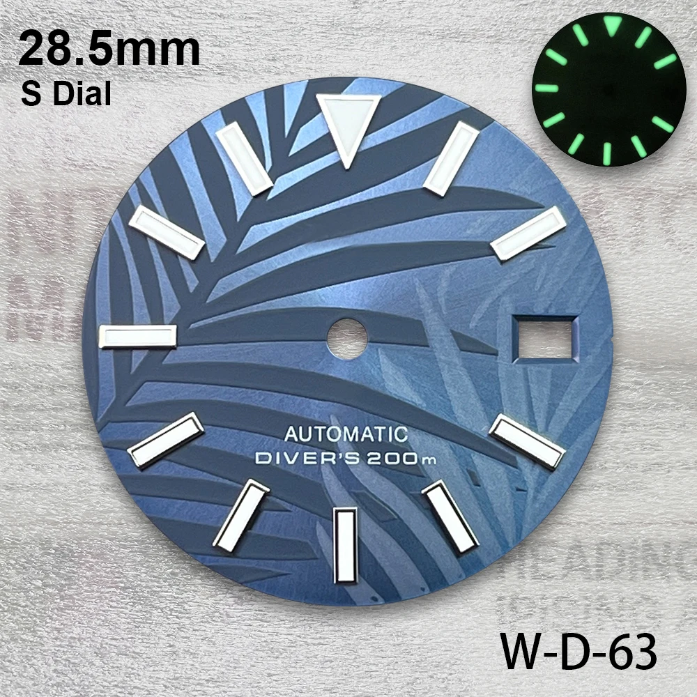 28.5mm S Logo Dial Fit NH35/NH36/4R/7S Movement Bamboo Leaf Dial Green Luminous High Quality Watch Modification Accessories