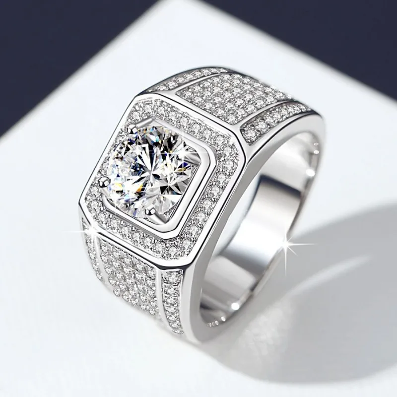 

Starry Sky Open Ring Men's 2CT Moissanite PT950 Platinum - 2CT center stone, star sparkle, banquet showstopper