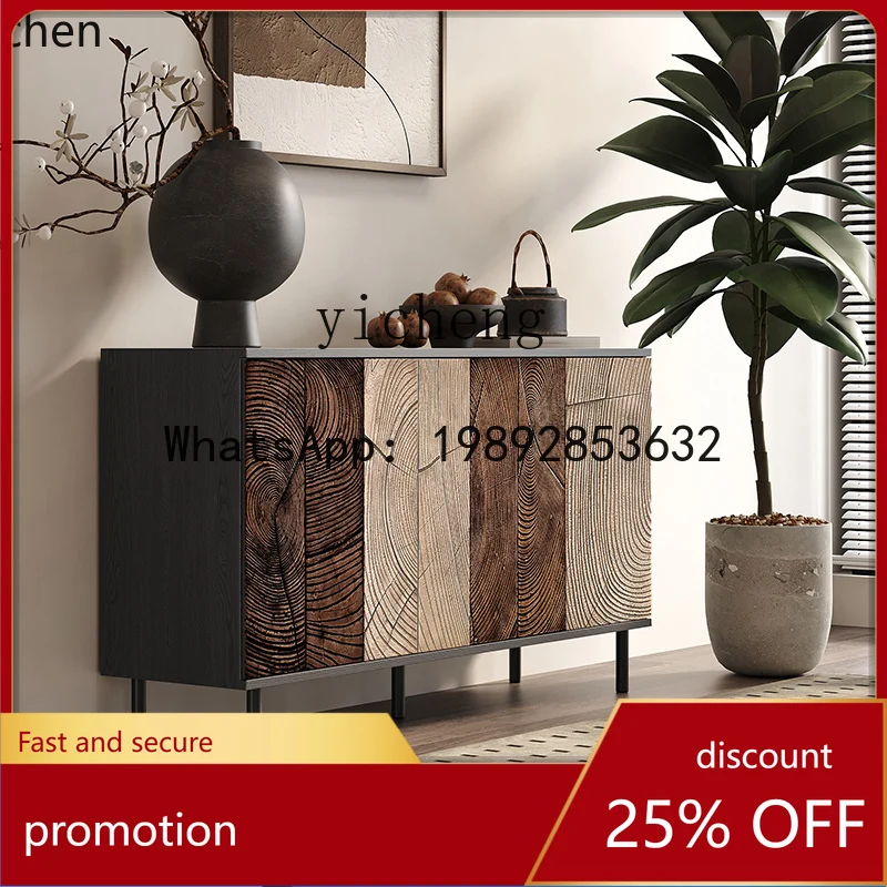 

HT light luxury dining side cabinet solid wood carving living wall storage decorative cabinet medieval secret cabinet