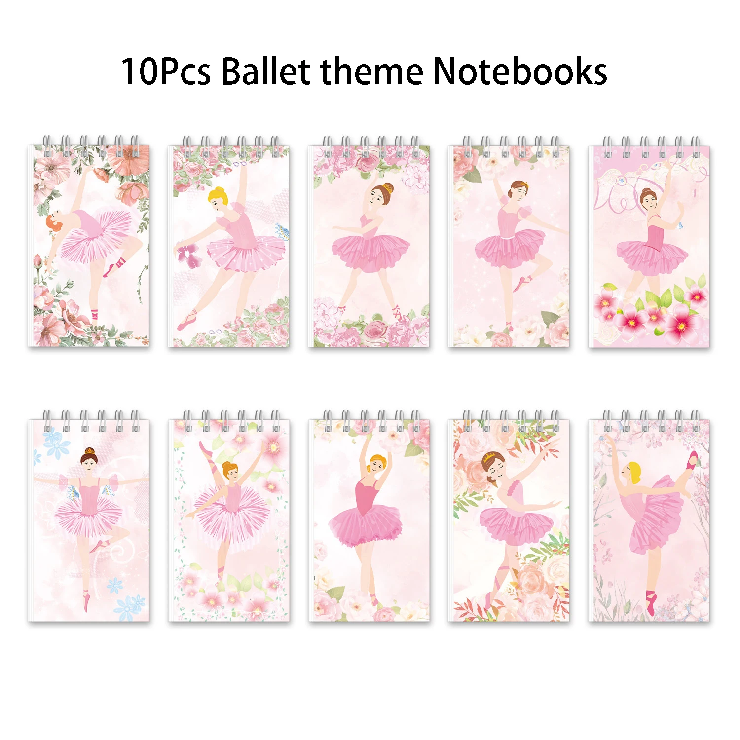 10pc doce bailarina ballet tema bobina portátil notebook mini bloco de notas para crianças menina festa de aniversário favores de volta às aulas recompensas