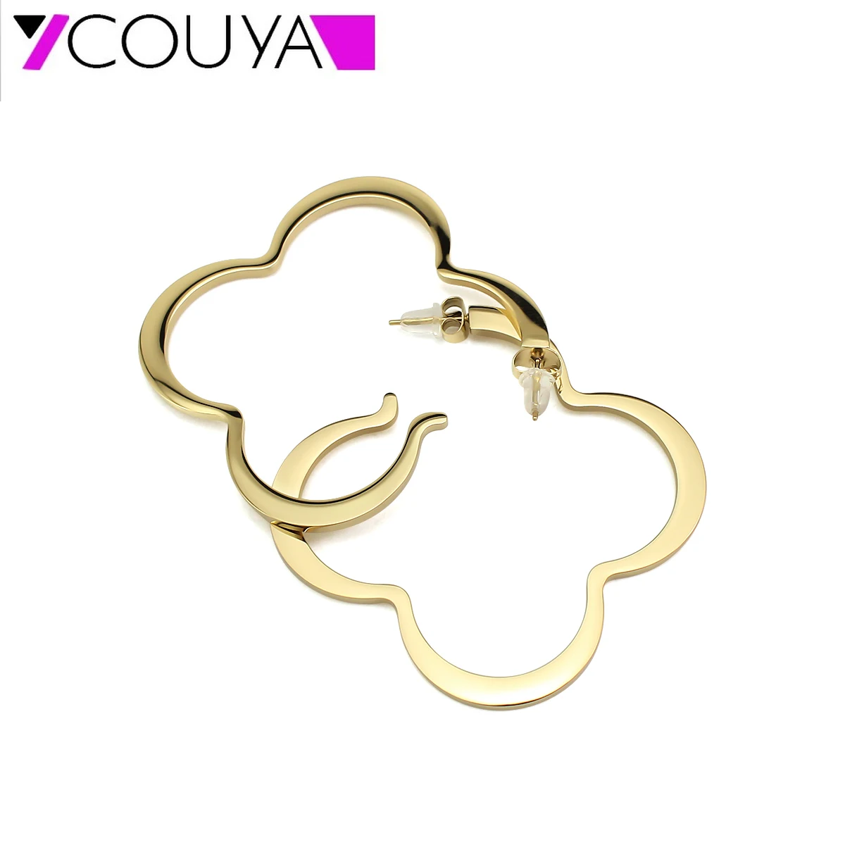 Flower-Shaped Gold Stainless Steel Hoop Earrings Hypoallergenic Elegant Stud Earring Water Proof and Tarnish Free Jewelry Gift