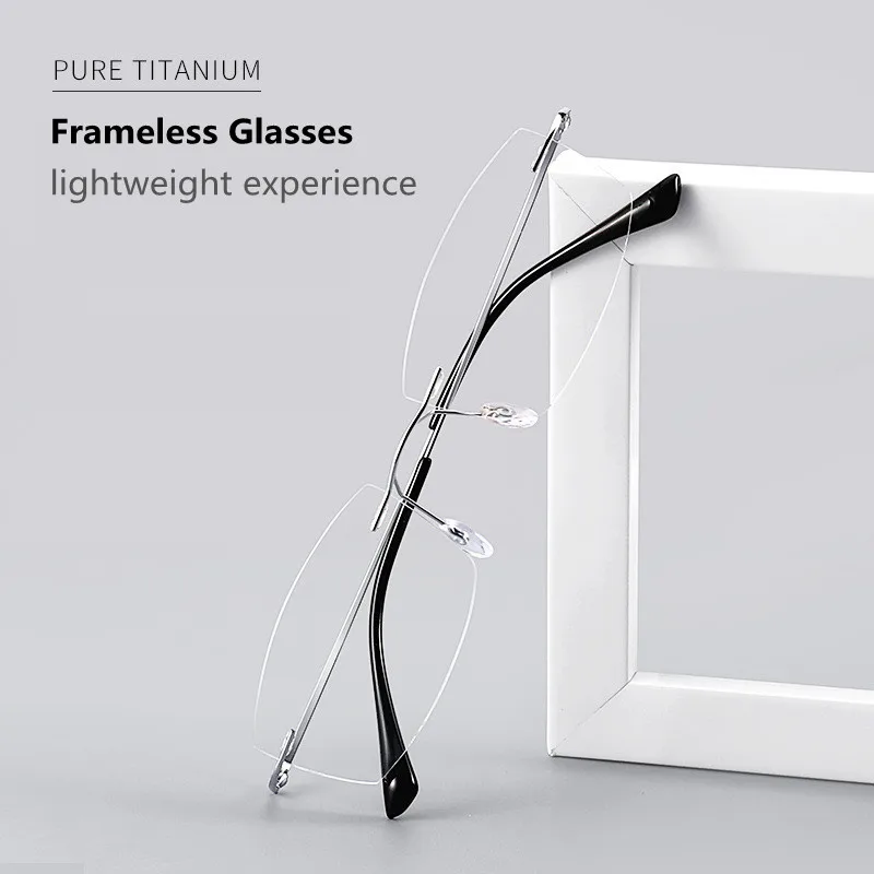 Pure Titanium Rimless Diamond Cutting Man Woman Glasses Frame Anti Blue Light Reading Glasses Men Eyewear + 1.0 1.5 2.0 2.5 3.0