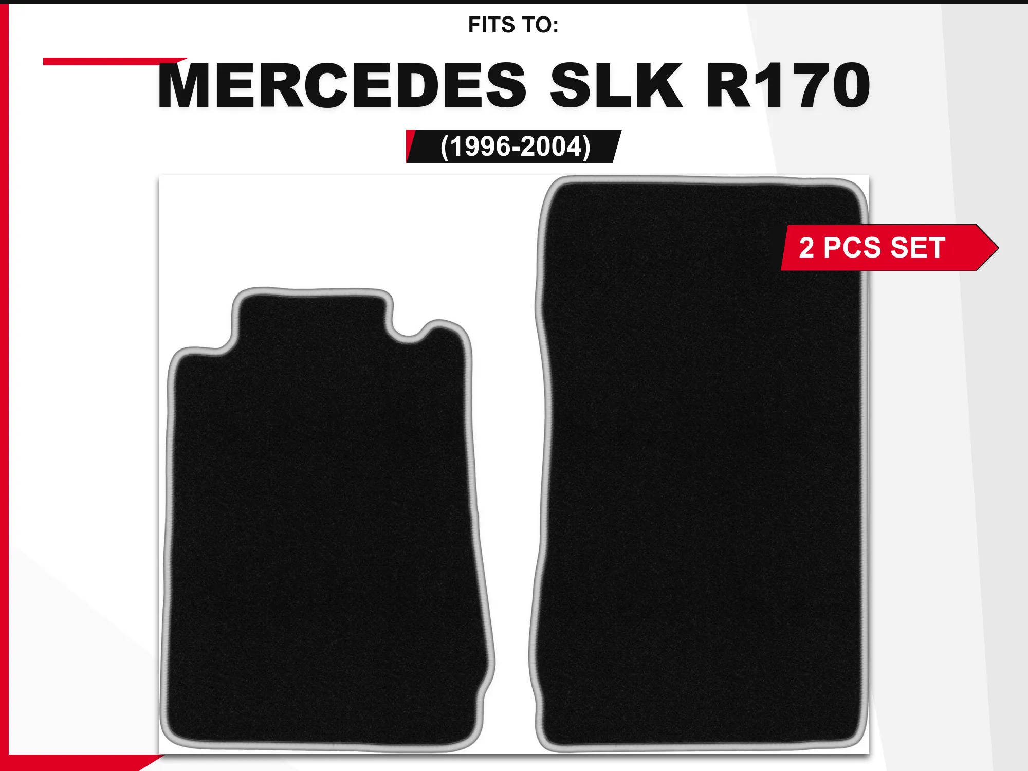 Velours vloermatten voor: Mercedes SLK R170 1996–2004, 2 stuks. Zwart-zilveren passende autovloermatten, set