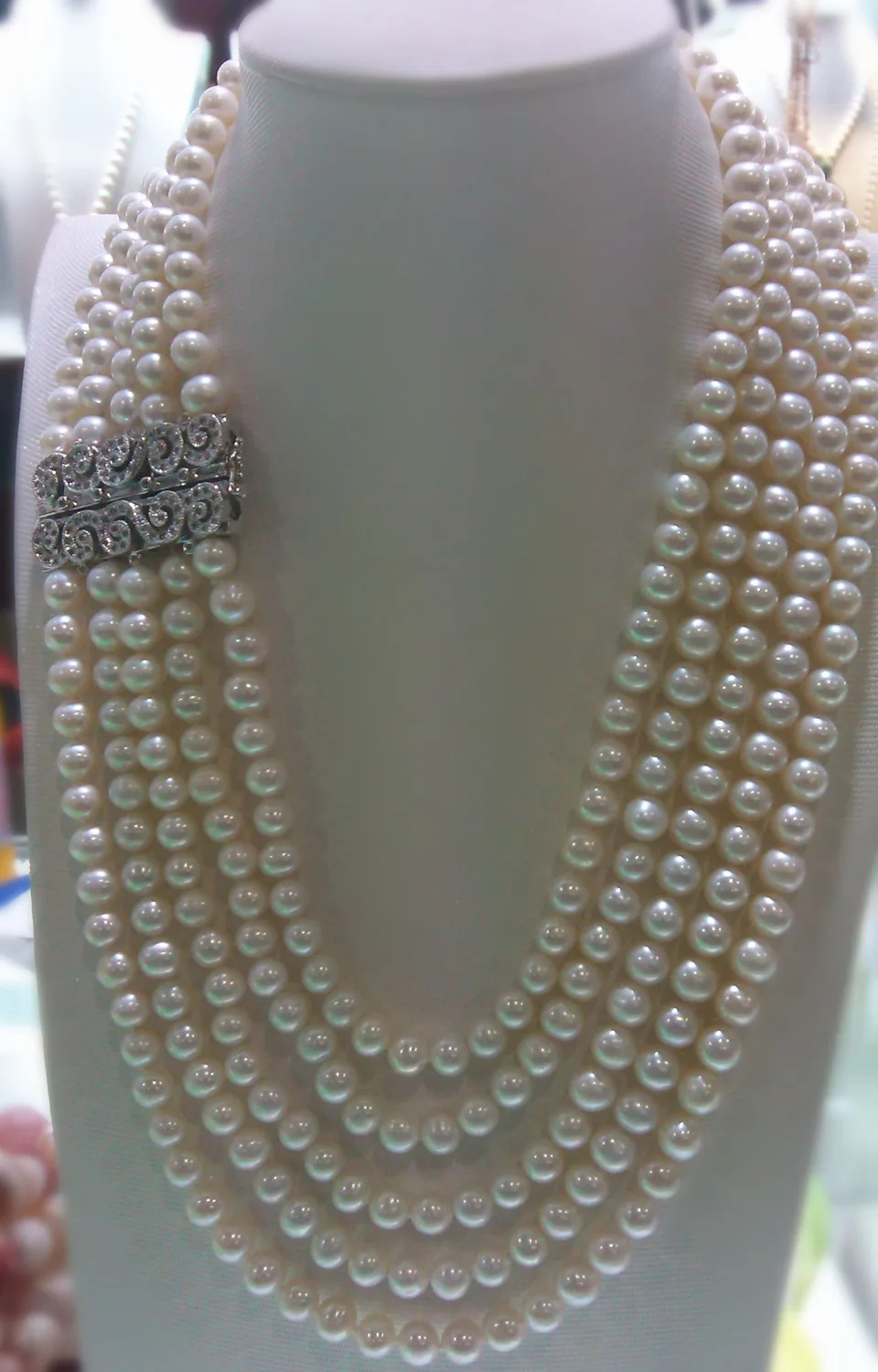 

wholesale 5 rows natural AA7-8mm white freshwater pearl necklace