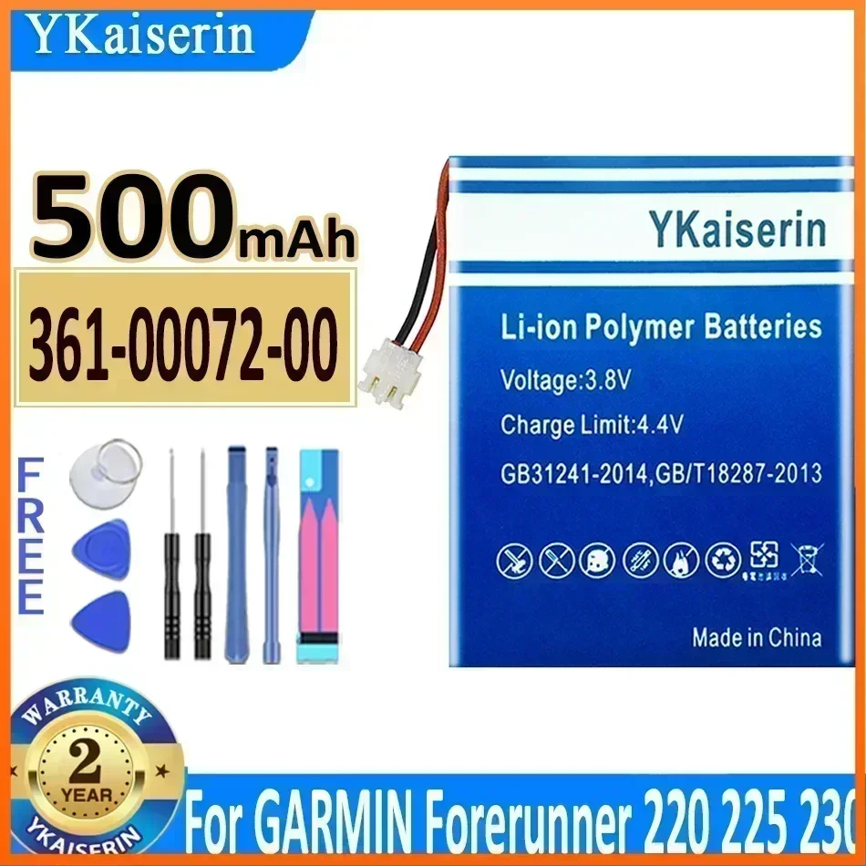

YKaiserin 361-00072-00 3610007200 500mAh Battery for GARMIN Forerunner 220 225 230 235 620 630 735XT Batterie + Free Tools