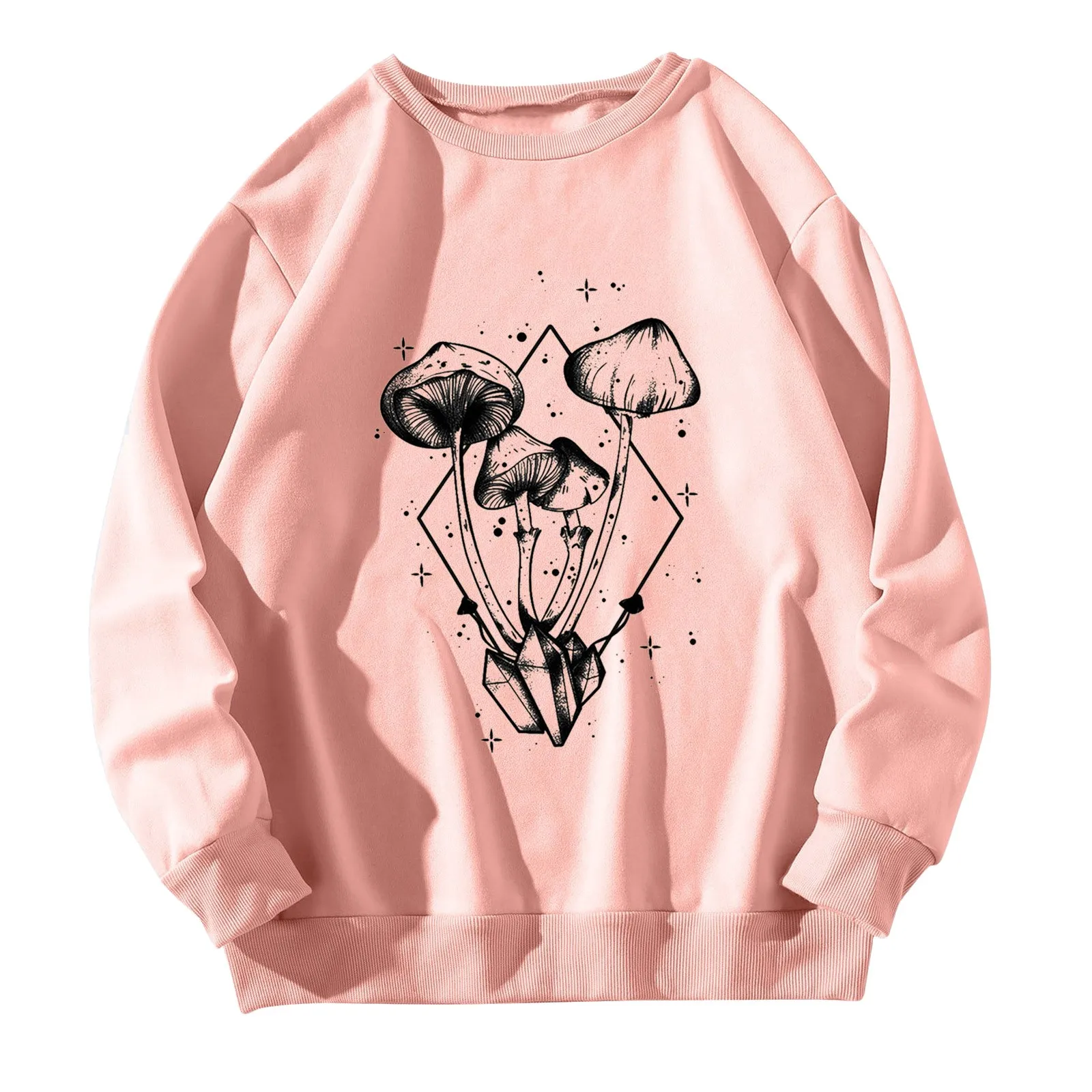 Vintage Sweatshirt 2022 Autumn Mushroom Cartoon Print Hoodies Women Pullover Sweatshirts Harajuku O-neck Long Sleeve Top Haut