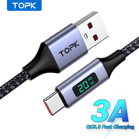 TOPK AN50 Micro USB Cable & USB Type C Cable 3A for Samsung Xiaomi Fast Charging USB C With Digital Display Mobile Phone Cable