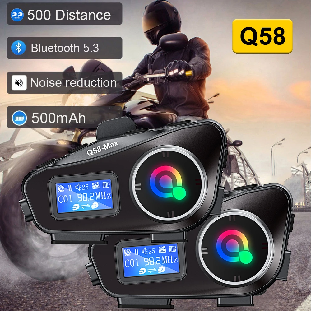 

1/2pcs Q58 Motorcycle Helmet Intercom Wireless Bluetooth Headset Moto LCD Display Intercomunicador For 2 Rider 500m intercom