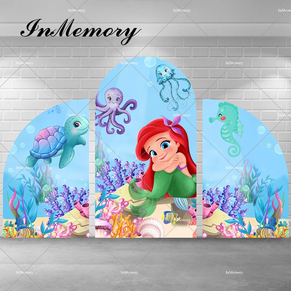 

Little Mermaid Ariel Princess Arch Backdrop Cover Under The Sea Girls Newborn Baby Shower 1st Birthday Party Chiara Background