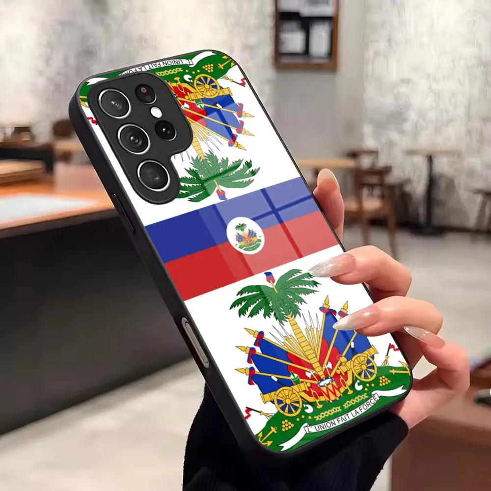 Vintage Haiti Haitian Flag Phone Case For Samsung Galaxy S26 Ultra S25 FE S24 S23 S22 Plus S25 Edge S21 Glass phone case