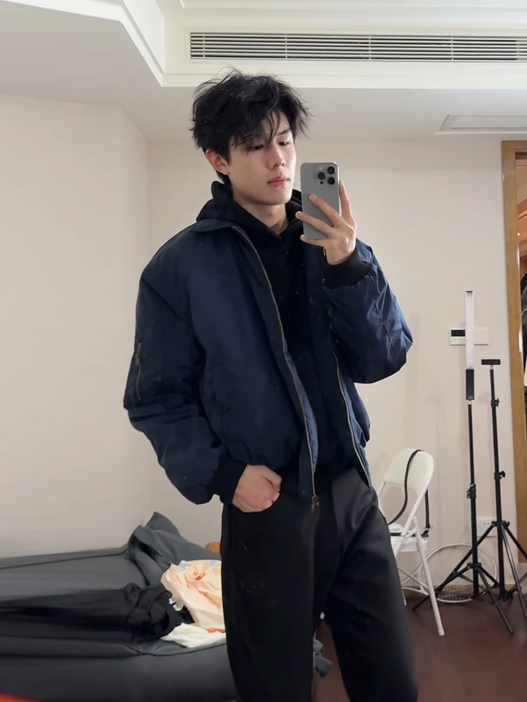 

Olive een Flight Jaet Men's Cotton Workwear Winter Thi ort American Sle Baseball Coat Loose Fit Iron Free Faion