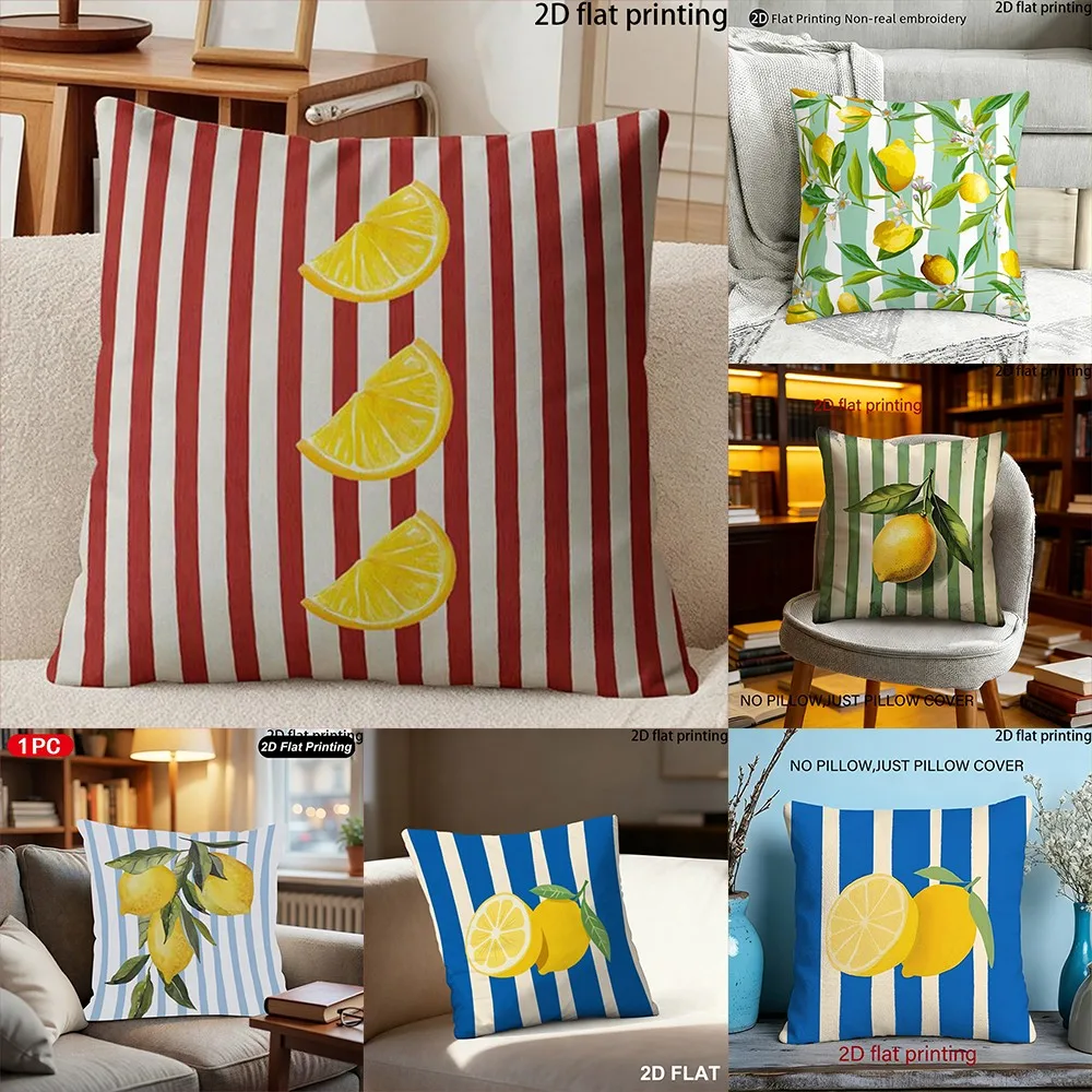 Lemon Striped Throw Pillow Covers Pattern Cushion Cover Suitable for Sofa Bedroom Car Pillow Cover