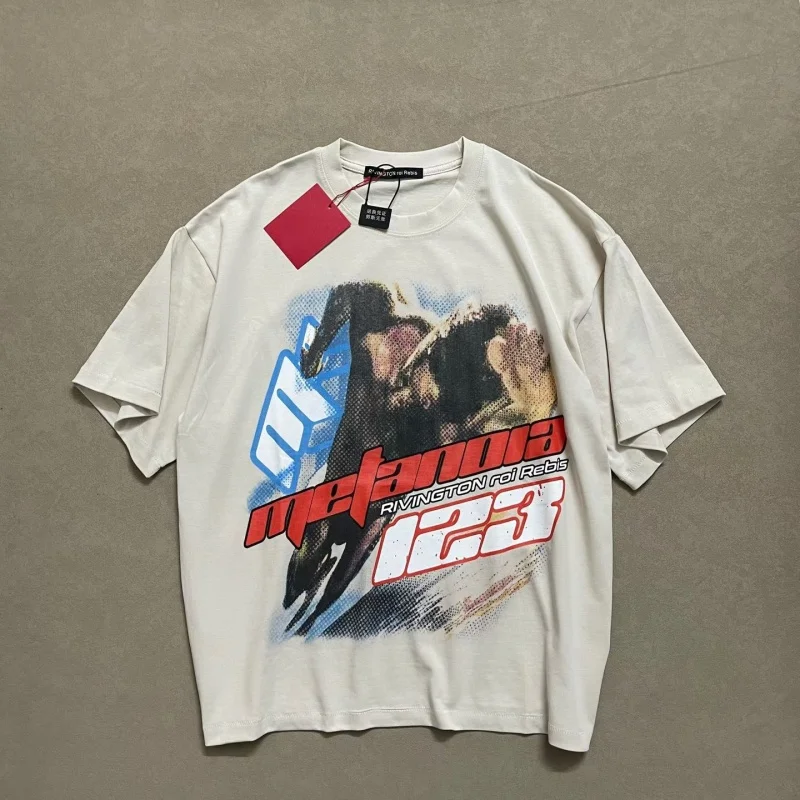 

Vintage Motorcycle Print Mens Oversized TShirt Retro Streetwear Cotton Tee Casual Summer Top