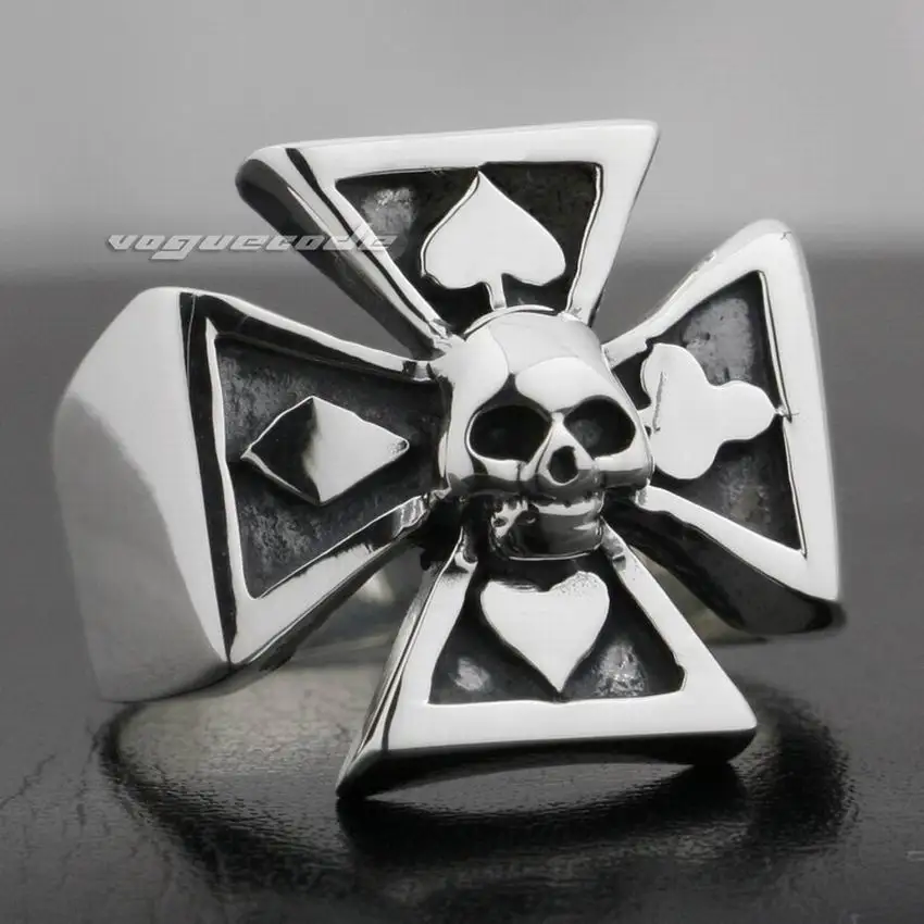 Spade Cross Skull 925 Sterling Silver Biker Ring Punk Jewelry 9G009 US Size 7 to 15