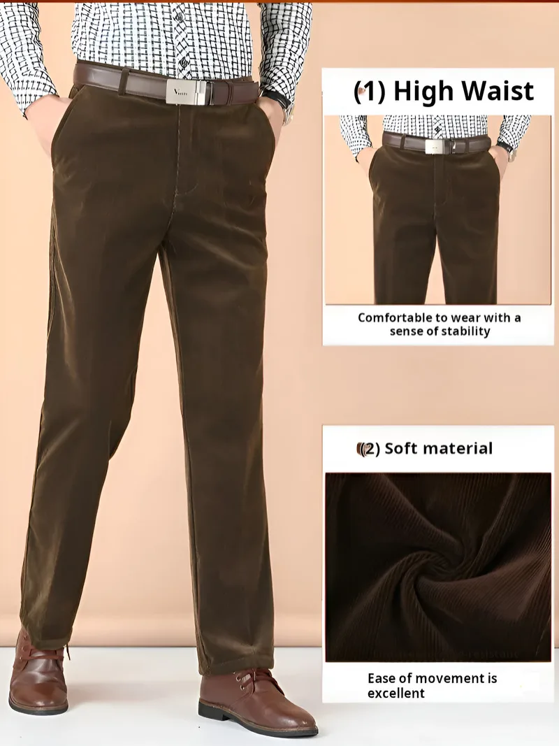 Spring and autumn loose men's corduroy middle-aged and elderly corduroy casual autumn and winter thick high waist straight dad