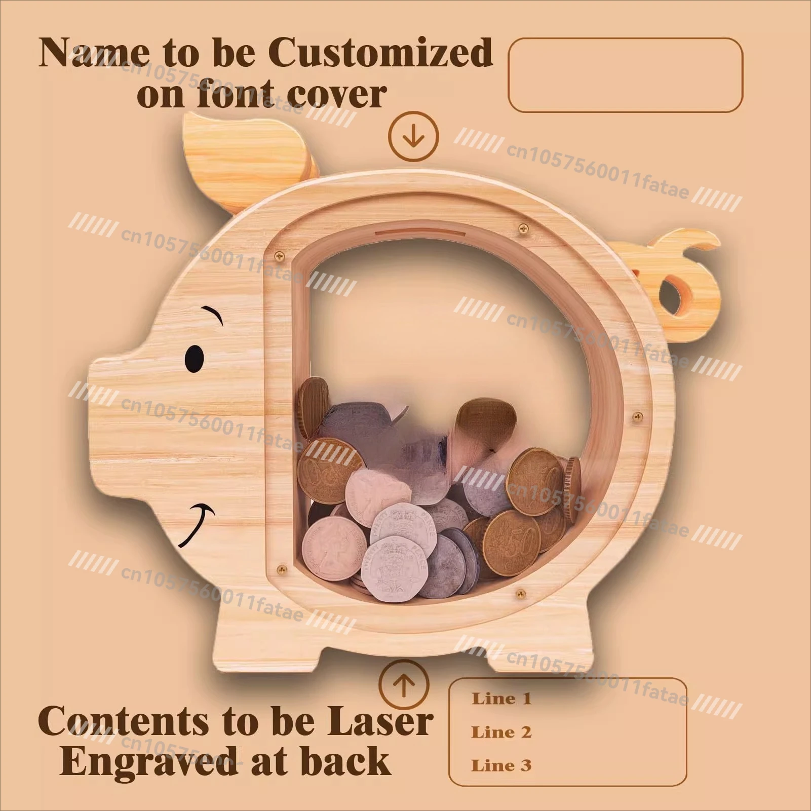 

Wooden Piggy Bank, Children's Creative Piggy Bank, Transparent Acrylic Coin Storage Tank, Holiday Gifts.