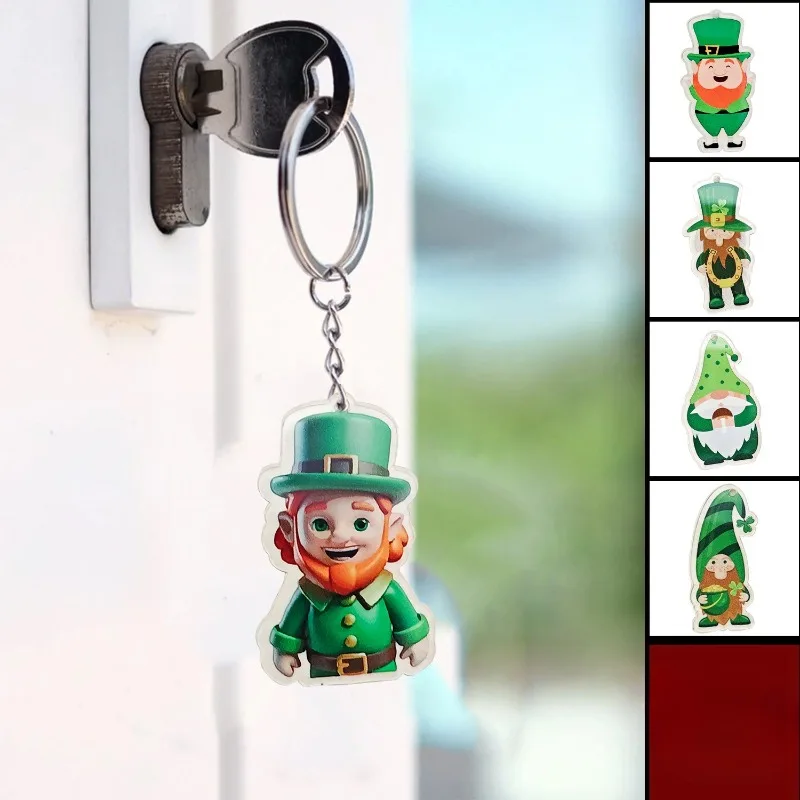 2D Flat Acrylic Saint Patrick Festival Fun Keychain Backpack Decoration Green Creative Simulation Character Beer Jewelry Gift