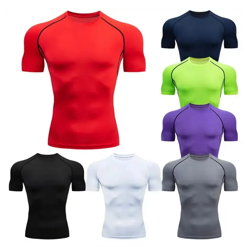 

Sports Fitness Short Sleeves Running T-Shirts Quick Drying Gym Jersey Compression Shirt Elastic Tight Men Sportswear Clothing