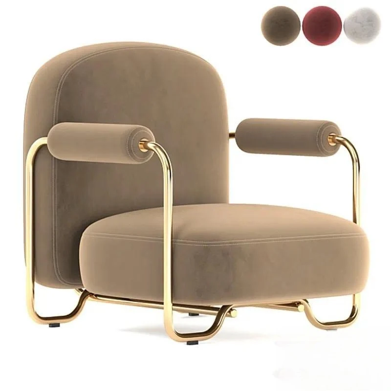 Modern Velvet Lounge Chair with Gold Metal Frame and Back Cushions for Living Room Hotel Villa Furniture