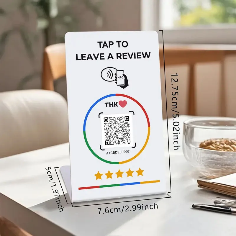 13.56Mhz programmable Google Review Card NFC station table NFC Google Reviews display bending card standing brand bracket
