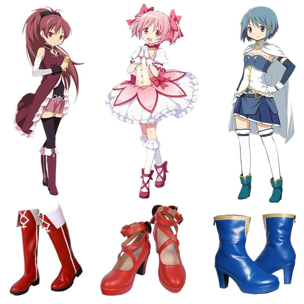 Anime Puella Magi Madoka Magica Kaname Madoka Miki Sayaka Sakura Kyoko Cosplay Shoes Halloween Role Play Comic Con Boots Women