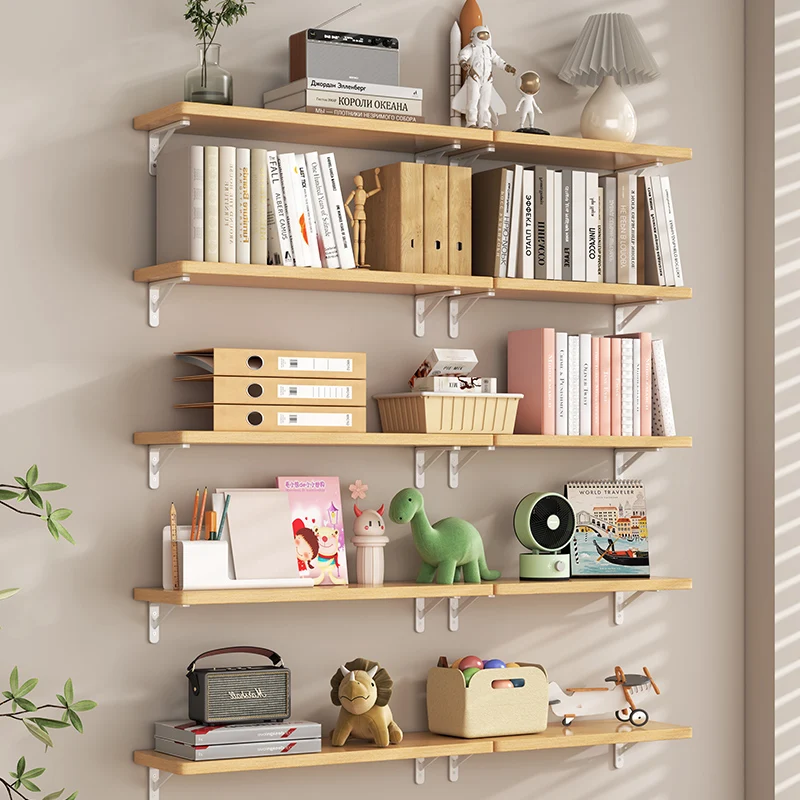 Wall Mounted Storage Rack Single Board Wood Panel Hanging Shelf Kitchen Bathroom Organizer Adjustable Height Punching Install...