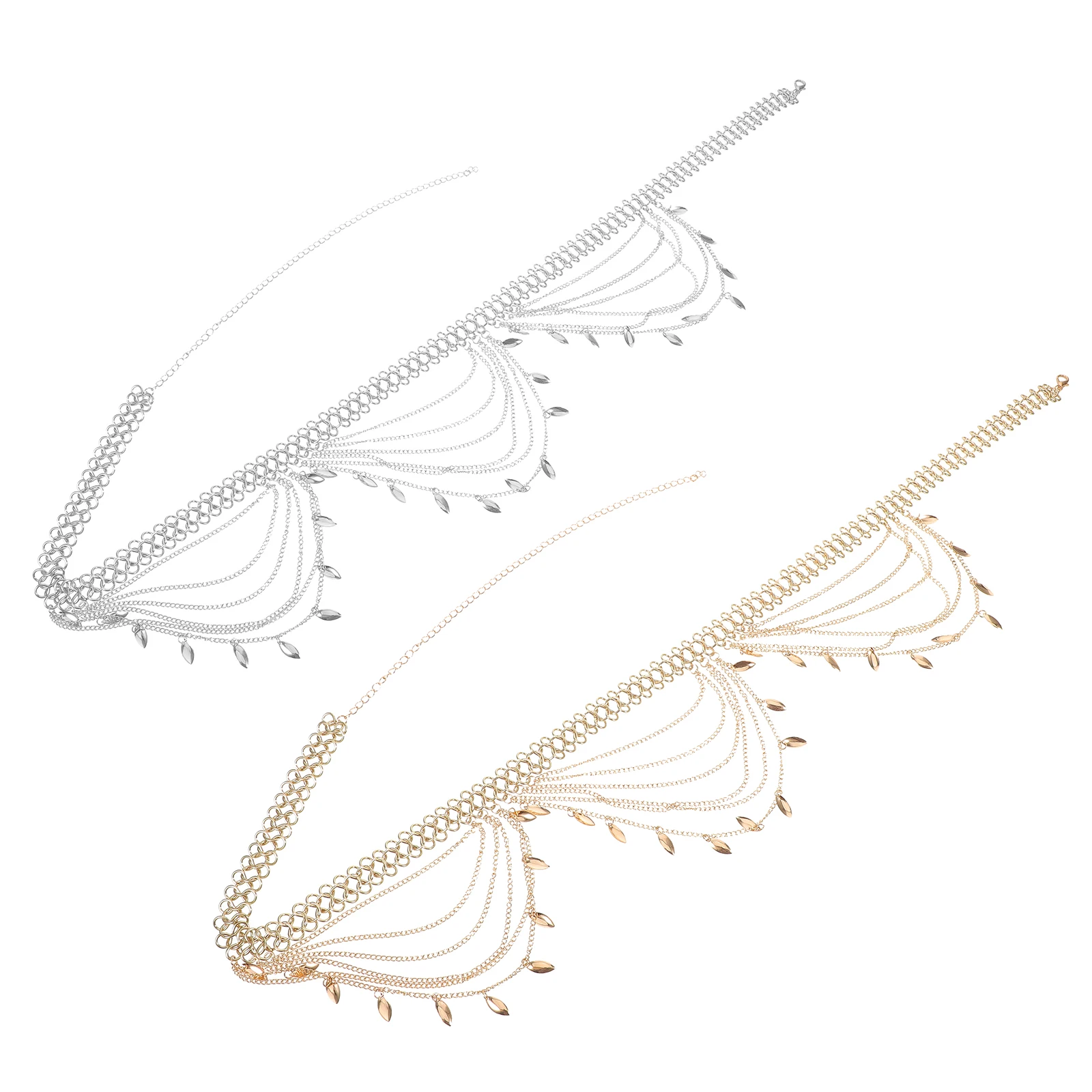 

2pcs Ethnic Style Waist Chain Multilayer Metal Belly Adjustable Body Chains Decor For Dress Outfit Boho Festival Party Summer