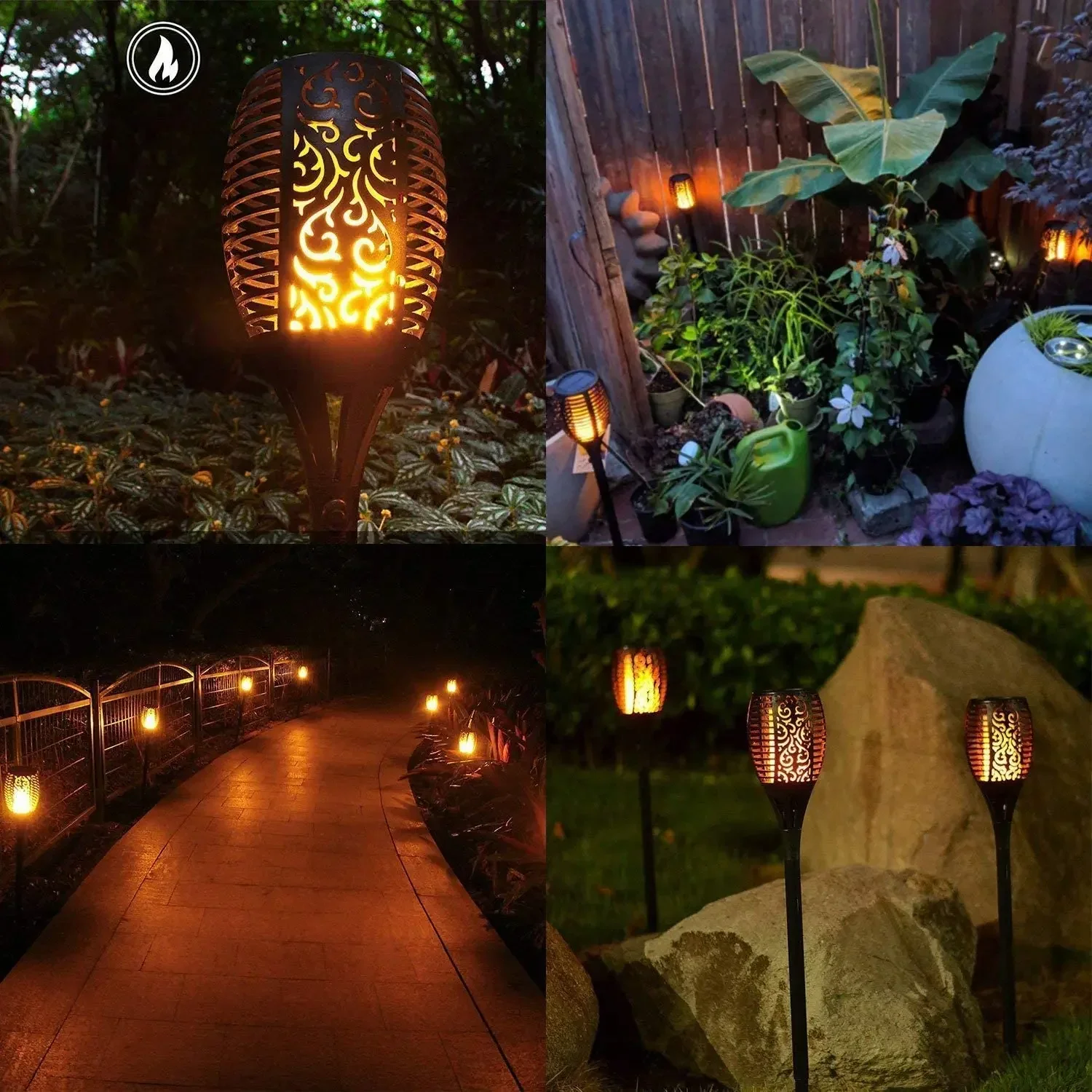 Solar-Gartenfackel mit Flackerlicht, 96 LED Solarleuchten, Wasserdichte Deko-Landschaftsbeleuchtung für Rasen und Wege – Detail 10