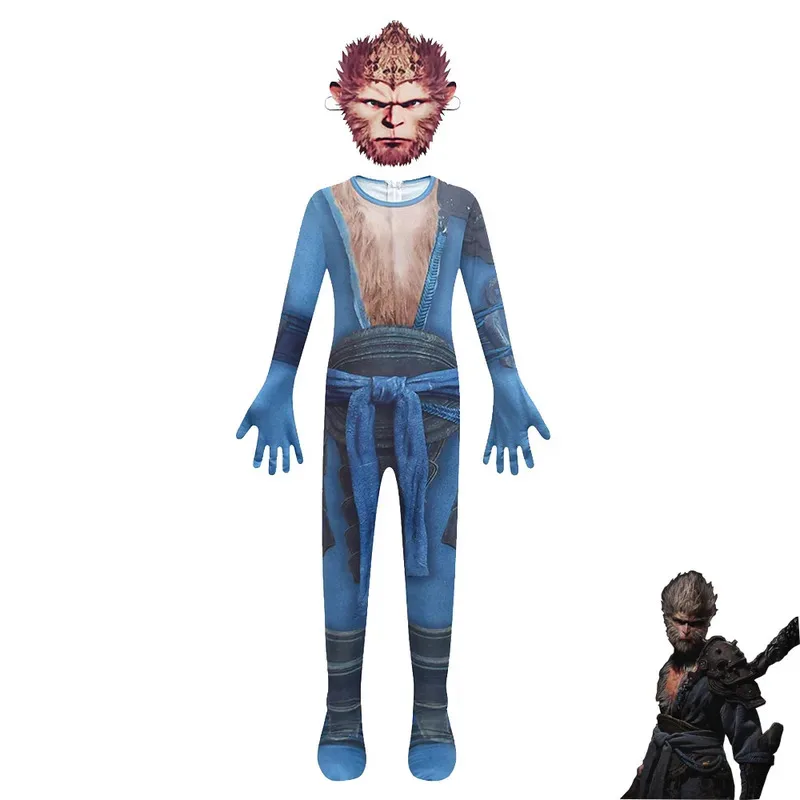 

Game Black Myth Wukong Character Costume Boys Cosplay Monkey King Wukong Jumpsuits+mask Kid Girls Halloween Party Funny Outfit