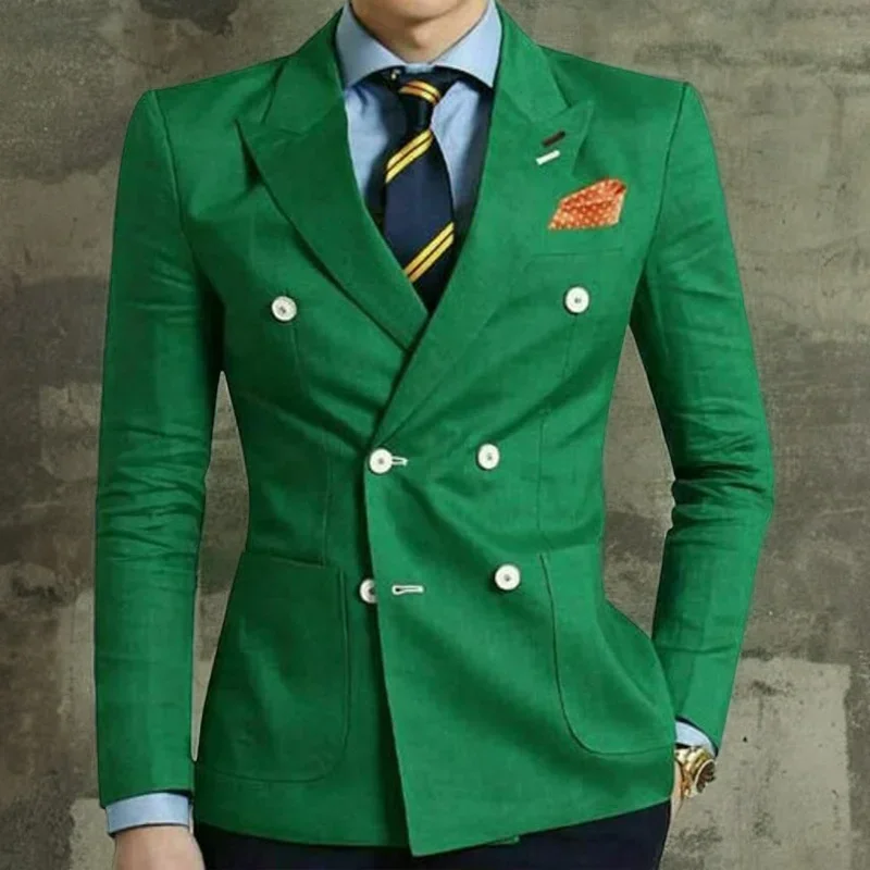 Trajes de doble botonadura para hombre, chaqueta verde ajustada con pantalones negros, conjunto de 2 piezas, esmoquin Formal para novio, fiesta, boda, moda