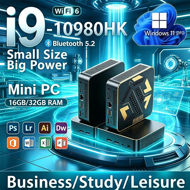 Mini PC High‑Performance Portable Mini PC Intel I9 10980HK 16GB RAM 1TB 2TB SSD WIFI6 BT5.2 4K 60Hz HD Gaming Office Study PC