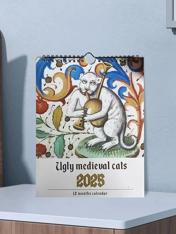 2025 Medieval Cat Calendar Ugly Medieval Cat Calendars Strange Medieval Cats Wall Calendar Family Planner Wall Hangings