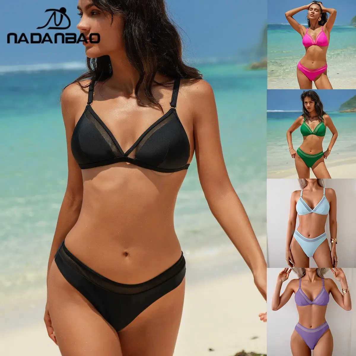 

Nadanbao Solid Color Bikini Sexy Underwire Hollow Backless Bikini Women's swimsuit Pool beachwear Style Bikini 2025 Summer