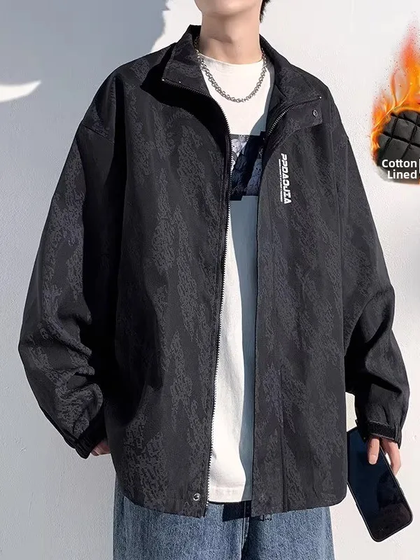 Thiened Fce col montant Jaet hommes automne hiver américain Sle vêtements d'extérieur chauds manteau en coton avec motif k imprimé