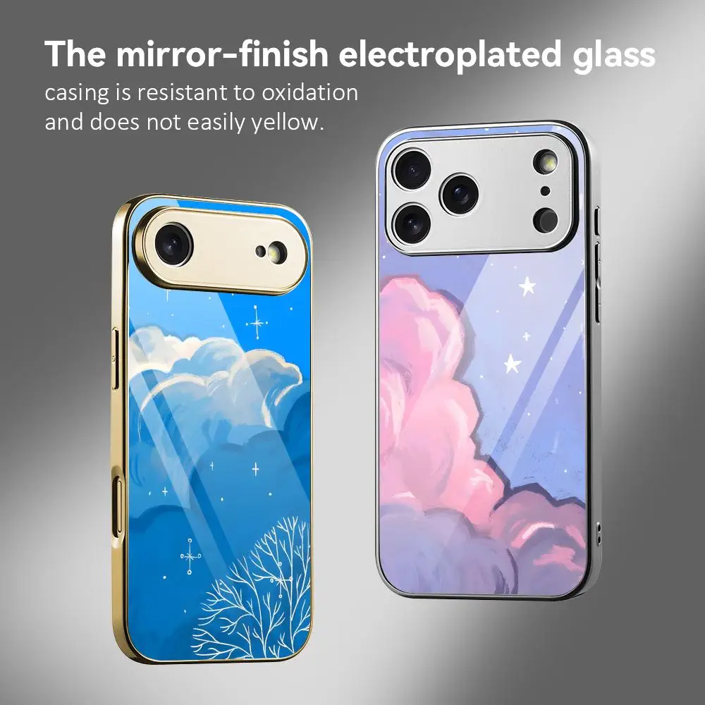 

Brilliant Clouds Aesthetic Phone Case For iPhone 17 16 15 14 13 12 Pro Max Plus Electroplated Metal Bumper Shockproof Case