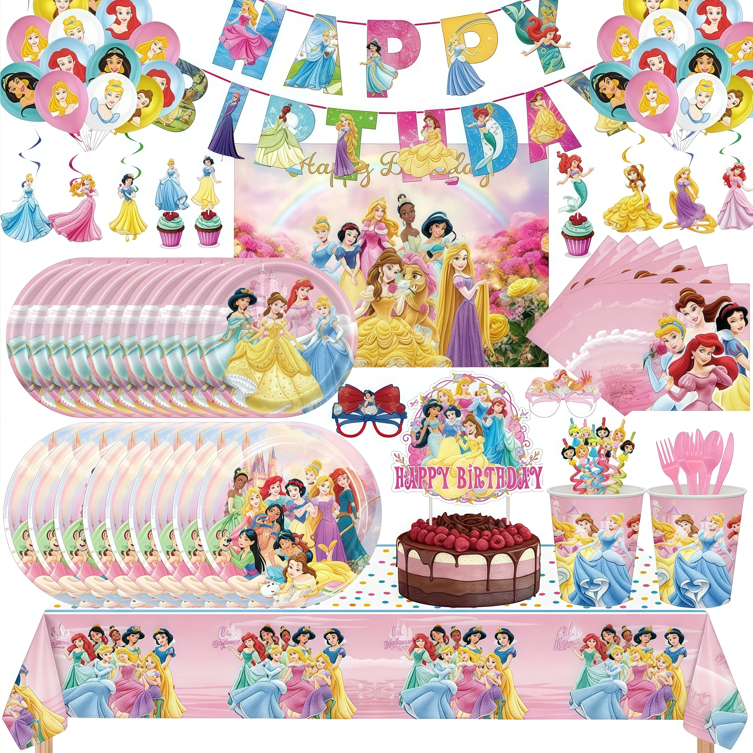 Décoration de fête d'anniversaire princesse, vaisselle jetable, gobelets en papier, assiettes, serviettes, fournitures de fête, cadeau de fête prénatale pour fille