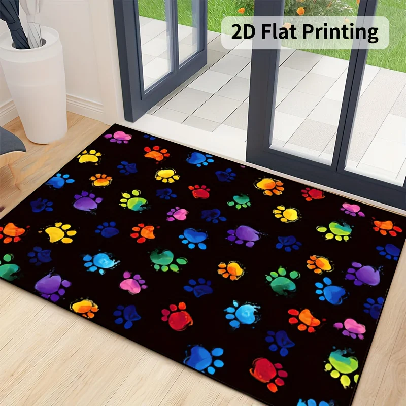 Paw Welcome Doormat for Front Door Floor Mat Home Decor Bright Splash Dog Pawprint Art Print Stylish Indoor Entry Porch Pet