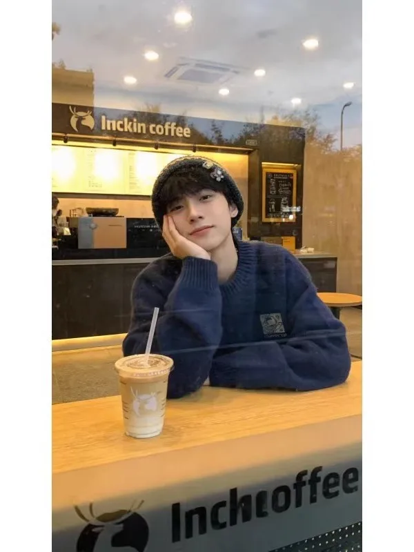 

Extra Large 300 Pou Lazy Sle k Blue round Ne Sweater ex Autumn Winter Warm Soft Knitted Top Loose Fit Casual Am...