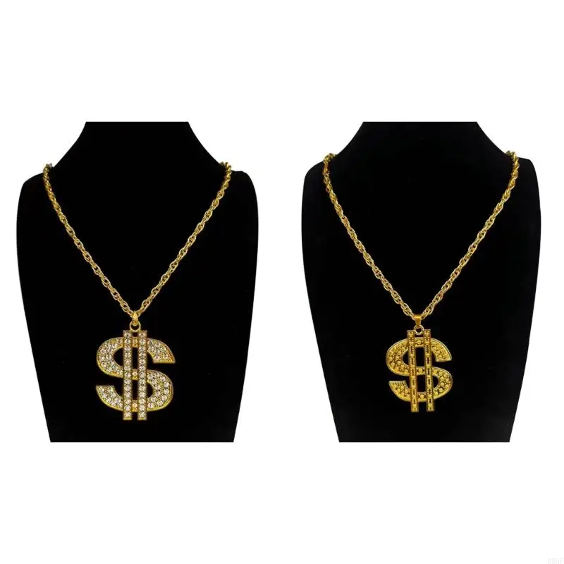B95F 대담한 힙합 쥬얼리 달러 기호 목걸이 의상 액세서리 남성과 여성을위한 라인 석 세부 사항