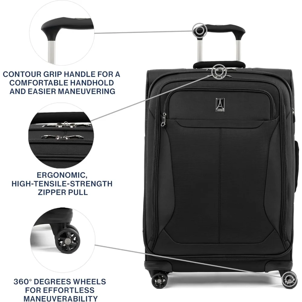 US Shipping Lightweight Expandable 25 Inch Suitcase with 4 Spinner Wheels Checked Luggage Black