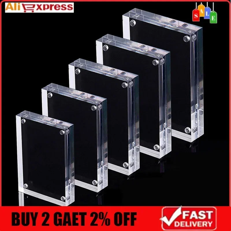 Transparent Acrylic Photo Frame Magnetic Poster Display Stand Double Sided Photo Frame Picture Storage Rack Home Room Desk Decor