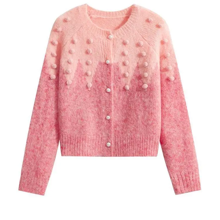 

Soft waxy lazy wind sweater jacket women's autumn and winter retro loose hairball gradual change knitted cardigan