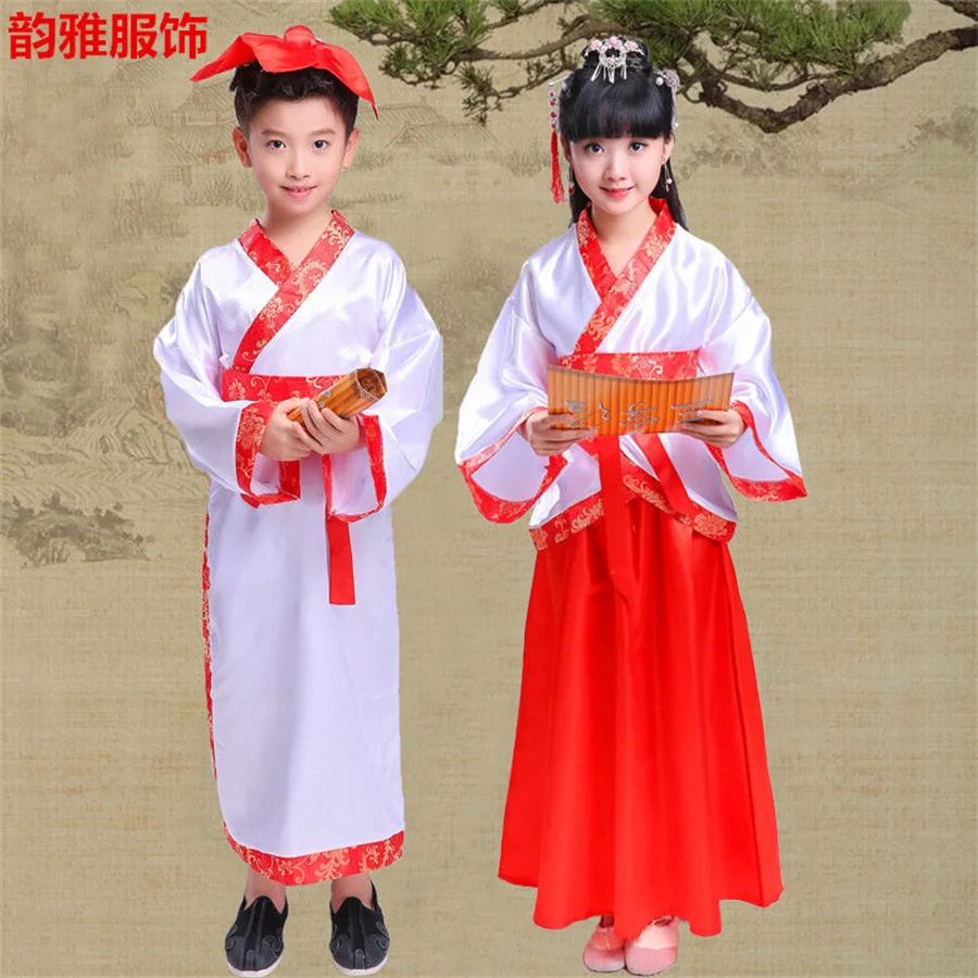 Spring Autumn New Boy And Girl Oriental Retro Hanfu Children Chinese Style Embroidery Dress Kid Performance Role Play Costume