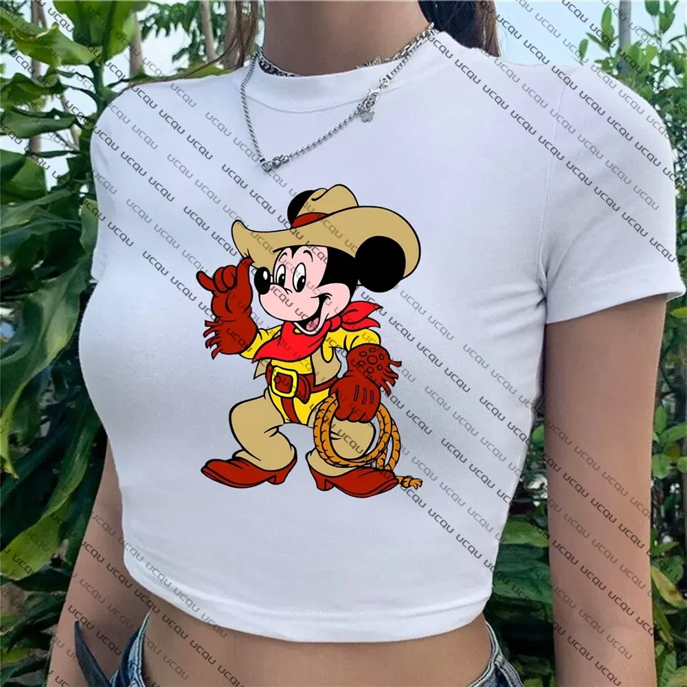 

Укороченный топ Disney Stitch Aloha Lilo & Stitch Duck Frog Surf Beach Baby Tee 2025 Летняя модная женская милая горячая короткая футболка