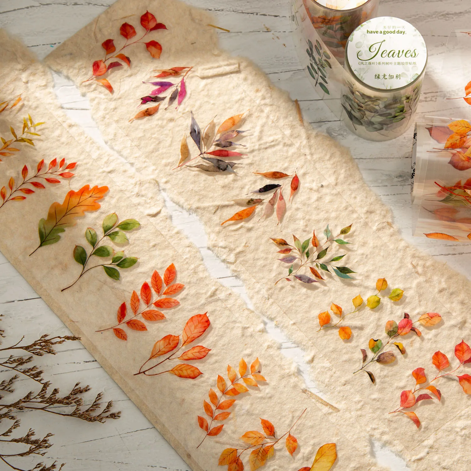 Yoofun 6x200cm Autumn Leaves Diary Tape Stickers for Album Label Scrapbooking Journaling Card Making Bottle Decoration