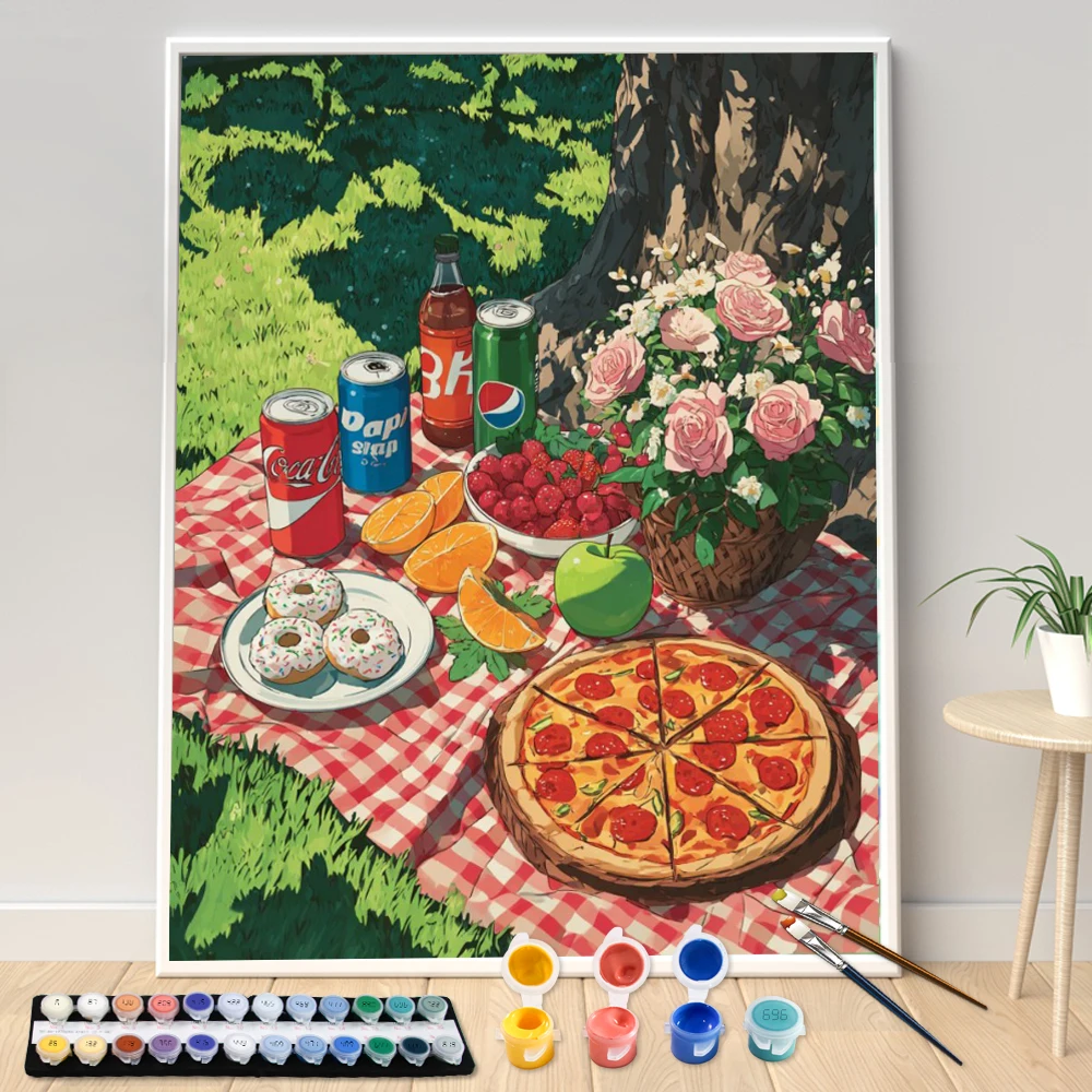 Malen nach Zahlen: Wochenend-Picknick-Motiv – Bild nach Zahlen für Heimdekoration, handgemaltes DIY-Geschenk