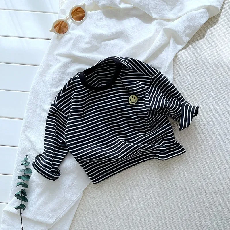 Striped Cute Baby Long Sleeved T-shirt Children Clothes Tops Boy\'s Sweatshirt Kids O-neck Pullover Blouse 1 2 3 4 5 6years