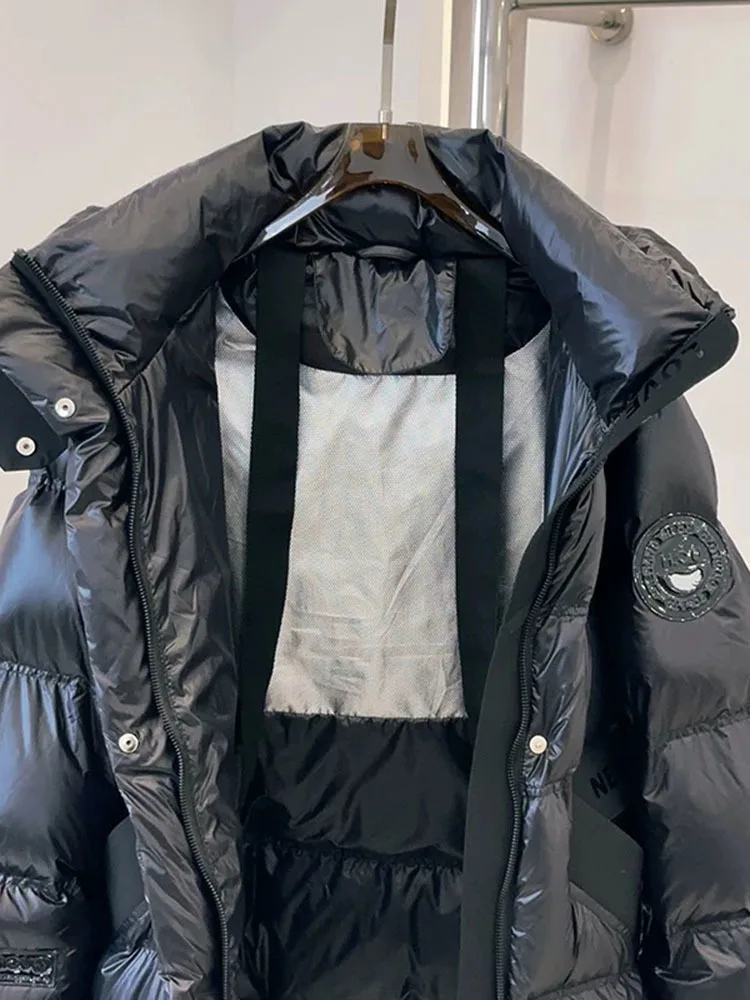 2024 feminino com capuz 90% pato branco para baixo casaco feminino inverno brilhante quente engrossado longo puffer jaqueta à prova de vento outwear